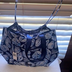 Vera Bradley Recycled Reactive Drawstring Family Tote Bag Morning Shells Blue